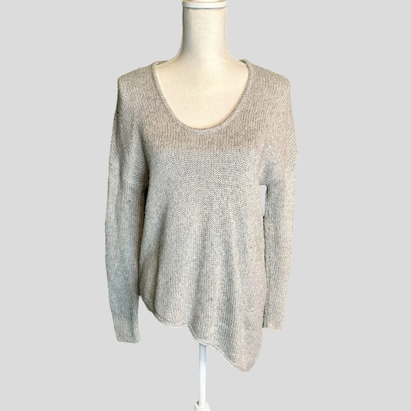 NWOT Helmut Lang Petite Gray Asymmetrical Scoopneck Pullover Woven Sweater - Picture 3 of 12